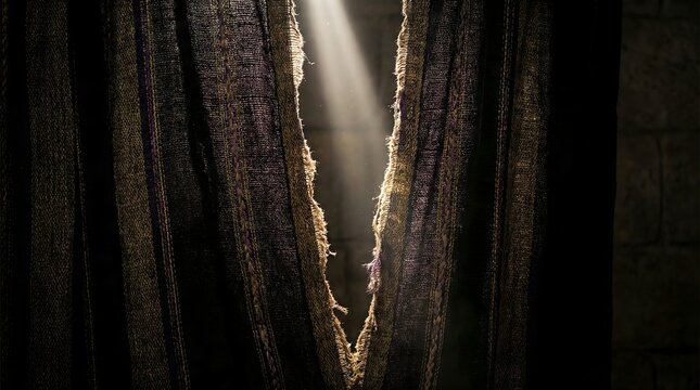 Biblical Scene of Temple Veil Torn in Two with Heavenly Light on Good Friday