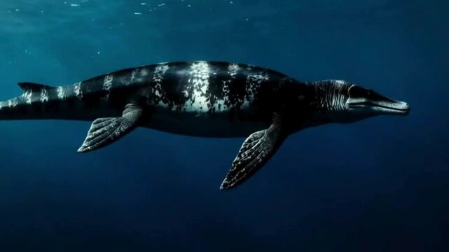 An ancient sea creature gracefully navigates through the depths of the ocean, a captivating glimpse into the prehistoric era.