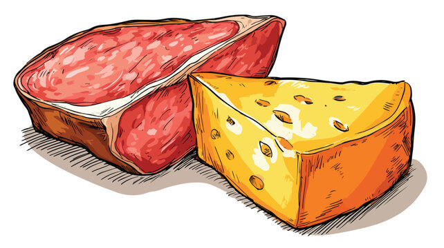 Delicious Meat and Cheese Cartoon Clipart Vector Illustration