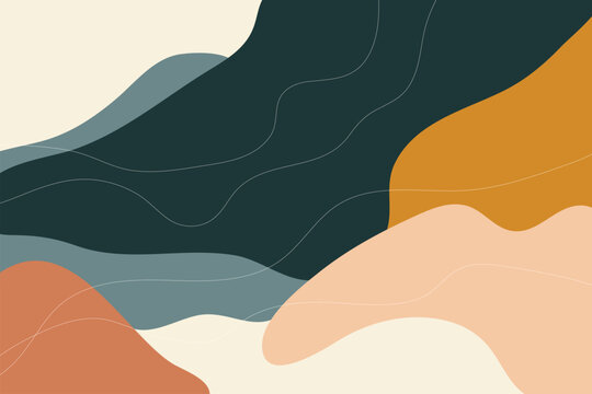 Abstract organic waves background with layered flowing shapes, smooth curves and modern earthy color palette for branding, web design and presentations
