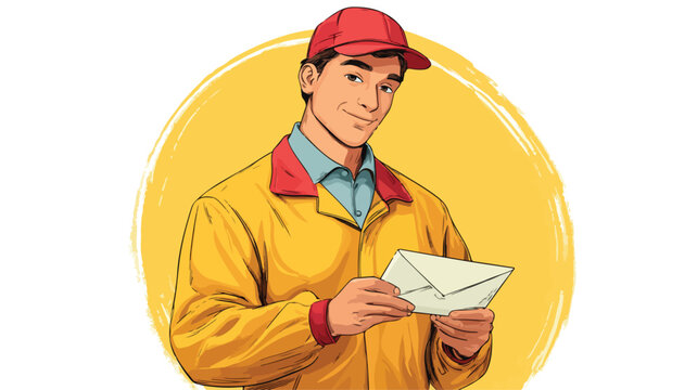 Professional Post Boy Posing with Envelope Vector Illustration