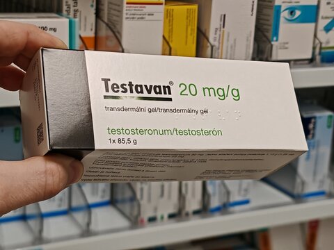 Prague,Czech Republic-14.01.2026: Testavan transdermal gel by Besins Healthcare containing testosterone used for hormone replacement therapy in adult men with confirmed testosterone deficiency
