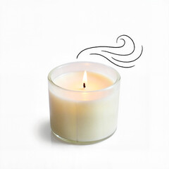 Aromatherapy candle burning with soft light on white background, relaxation