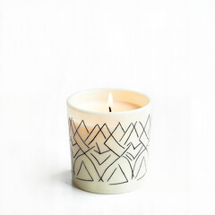 Aromatherapy candle burning with geometric patterns, tranquility
