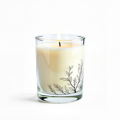 Elegant candle burning with floral design, serenity in relaxation