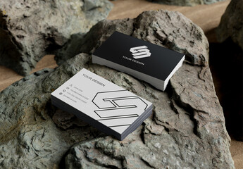 Business Card Mockup on Coastal Rocks &ndash; Natural Beach Branding Scene