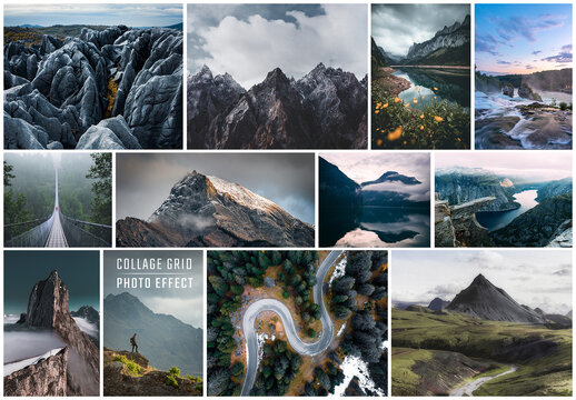 Photo Collage Frame Grid Effect Mockup