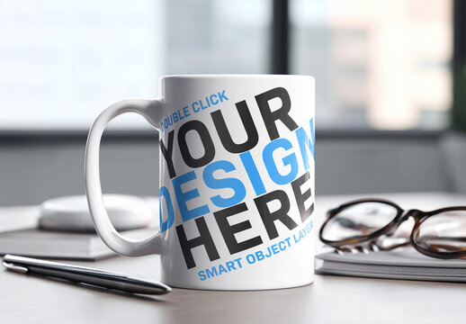 Blank Mug Mockup On Desk In Bright Office