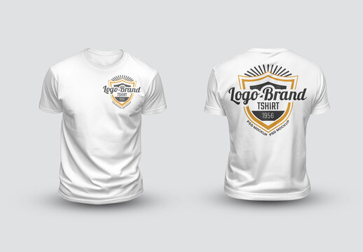 Front And Back Views Of Two Isolated T-shirts Mockup
