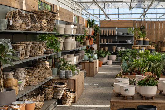 Interior of a garden center with plant pots and home decor