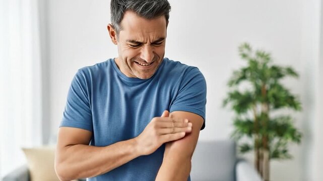 Adult Man Scratching Forearm Due to Skin Allergy or Insect Bite