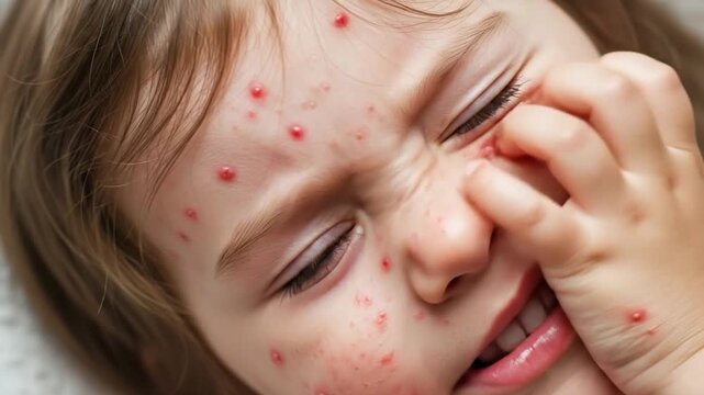 Close up of toddler girl suffering from chickenpox symptoms