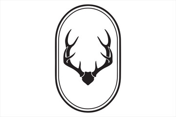 Obraz premium Black and white deer antlers in oval frame Vector