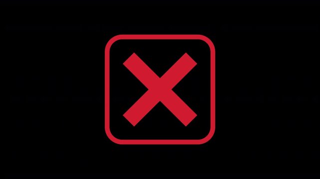 red incorrect cross pop up animation in a red rounded corner square isolated on an alpha channel transparent background layer 4K animation for rescaling resizing & repositioning simple animation