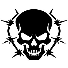 Obraz premium Vector Art Skull with Barbed Wire Bindings Bold Design for Tattoo Emblem or Logo