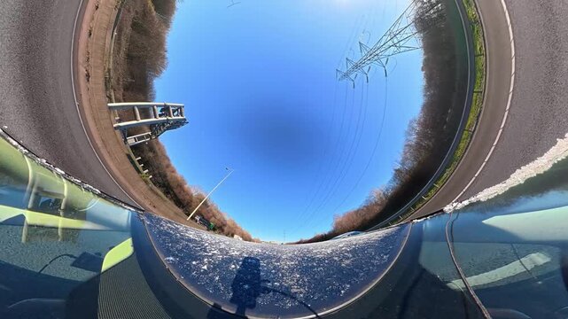 Car Drive on British Streets and Roads of England Great Britain During Clear and Sunny Day. Car Roof Mounted 360 Degree Ultra Wide and Unique Angle Camera Footage Was Captured on 3rd January, 2026