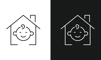 Baby Care Home and Pediatric Family Services Icon, Residential Infant Wellness Vector Line Art for Newborn Safety, Childcare Agency Branding, and Parenting Mobile Apps