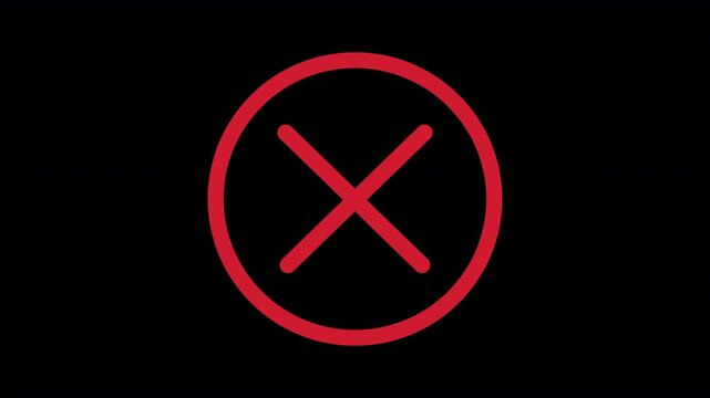 red incorrect cross tick pop up animation in a red circle ring isolated on an alpha channel transparent background layer 4K animation for rescaling resizing and repositioning simple animation