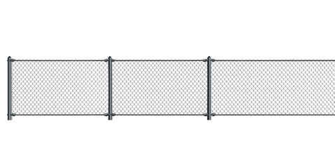 Section of Chain Link Fence with Metal Posts security isolated on a transparent background