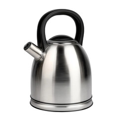 Stainless steel stovetop kettle with black handle metal isolated on a transparent background