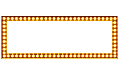 Rectangular marquee sign frame with glowing light bulbs isolated on a transparent background