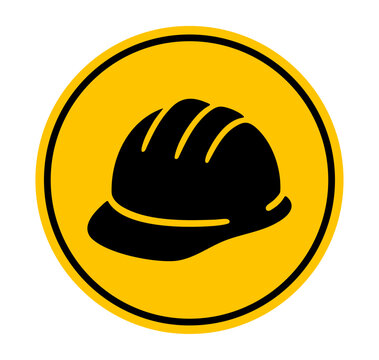 Safety helmet icon. Mandatory hard hat sign PPE compliance symbol for construction and industrial workplaces, used in safety signage, manuals, apps, and regulations