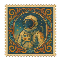 Obraz premium PNG Vintage astronaut stamp illustration
