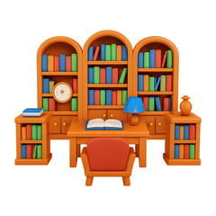 PNG Colorful library study room illustration.