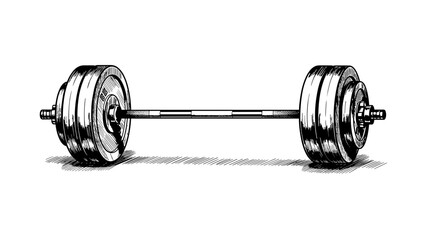 Metal barbell with weights for strength training and fitness  