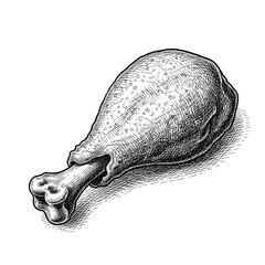 Cooked chicken drumstick with texture and shading on white background  