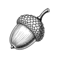 Acorn illustration with textured cap and smooth light background  