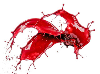 High-speed capture of dark red liquid paint mid-splash, revealing fluid movement, glossy surface reflections, and expressive abstract forms against a white background.