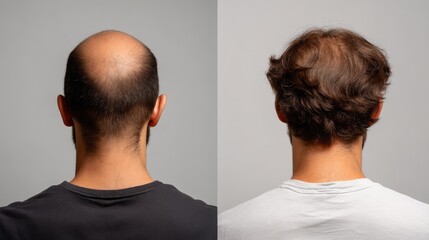 Hair Loss Before and After Comparison Showing Baldness and Hair Regrowth Result