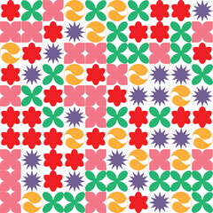 Obraz premium Colorful Abstract Geometric Pattern With Flower Shapes