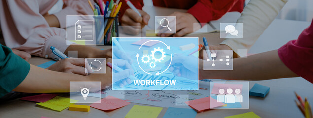 A dynamic workspace capturing collaborative workflow, where a diverse team plans and discusses...