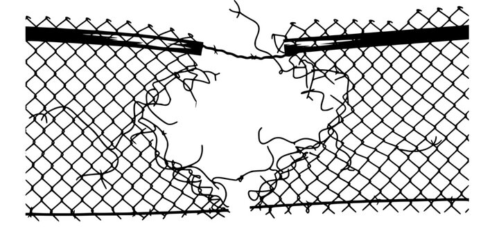 Broken Chain Link Fence Torn Metal Silhouette