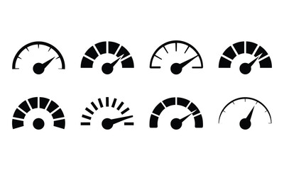 Collection of eight analog speedometers displaying various speeds