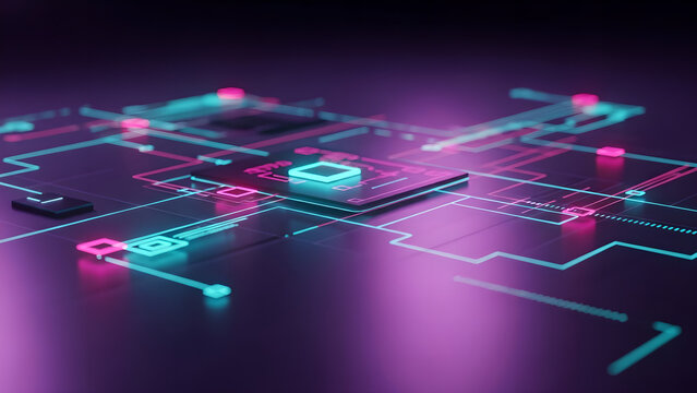Circuit Board Technology Neon Digital Flow - Powered by Adobe