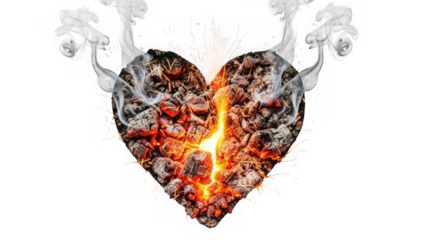 Burning heart isolated on transparent background