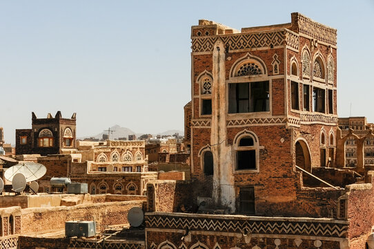 Sana'a, Yemen - March 17th 2013 - Photo showing typical architecture in the old part of the  Yemeni capital