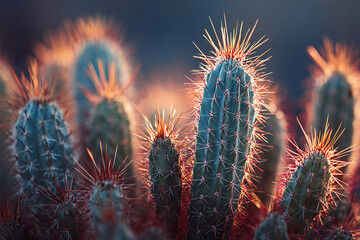 Extreme Close-up of Cactus Spines Backlit by the Golden Warm Glow of a Setting Sun