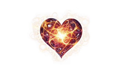 Illuminated heart symbol isolated on transparent background