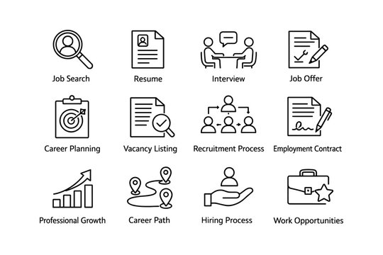 Job search and career planning process illustrated with icons