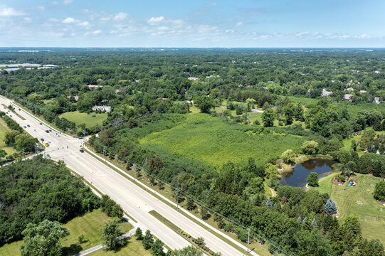 Aerial view of a parcel of land for sale