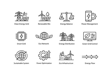 Obraz premium Icons representing clean energy systems and sustainable technology solutions