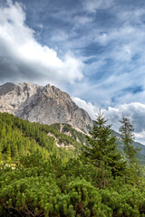 Obraz premium Vršič Pass offers stunning mountain landscapes and green forests in Slovenia. A perfect spot for nature lovers and travelers seeking adventure.