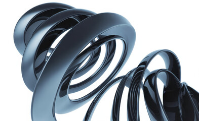 Abstract dark 3d background with neon glass circle disc and blue brown gradient. Circular ring motion effect of crystal round disks, holographic transparent lens. Digital tech banner 