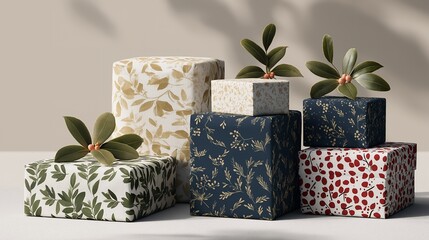 Christmas wrapping paper patterns extended into textile prints, greeting cards and digital wallpapers, offering a versatile holiday design collection with festive character. cinematic color