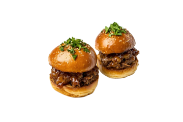 Pulled Pork Sliders or mini burger served in dish isolated on white background side view of italian food