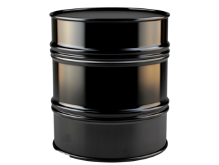 black industrial oil drum isolated on transparent background